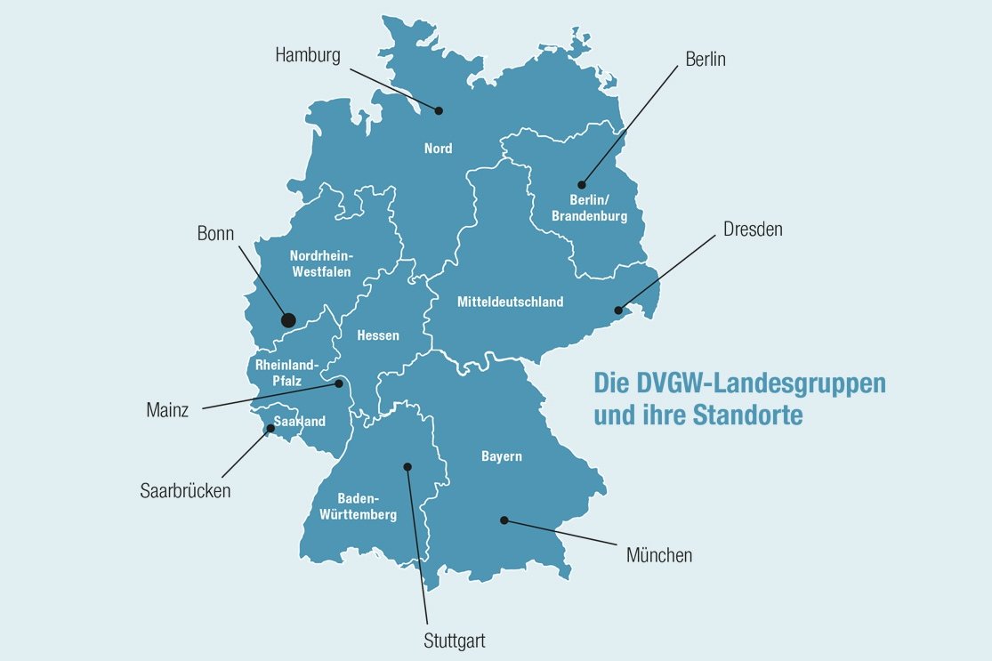 Die Standorte der DVGW Landesgruppen in Deutschland